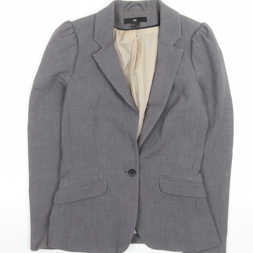 H&M Women Grey Single-Breasted Suit Jacket Size 8 Classic Fit