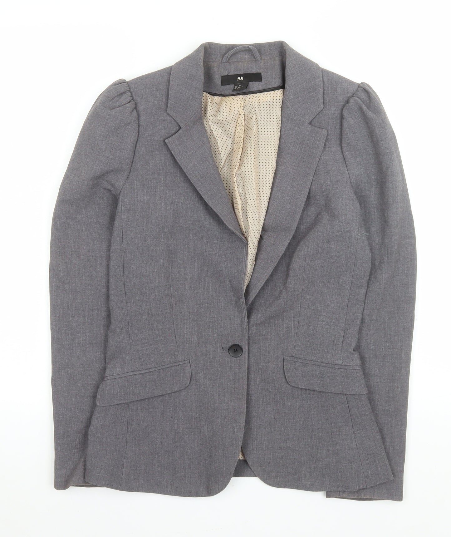 H&M Women Grey Single-Breasted Suit Jacket Size 8 Classic Fit