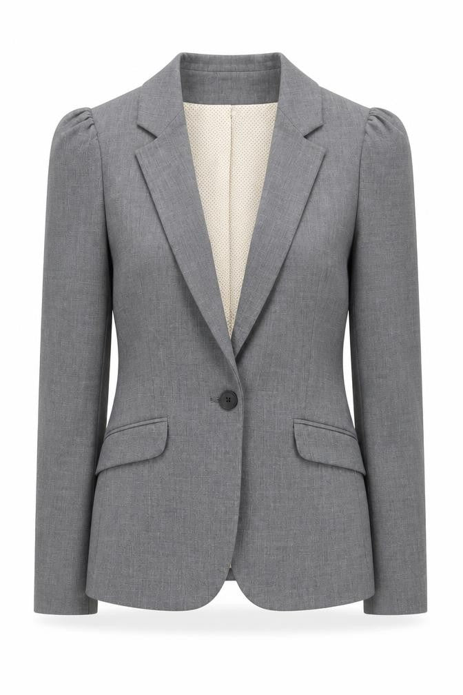 Front view of H&M Women Grey Single-Breasted Suit Jacket, size 8, Classic Fit