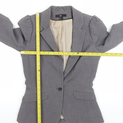 H&M Women Grey Single-Breasted Suit Jacket Size 8 Classic Fit
