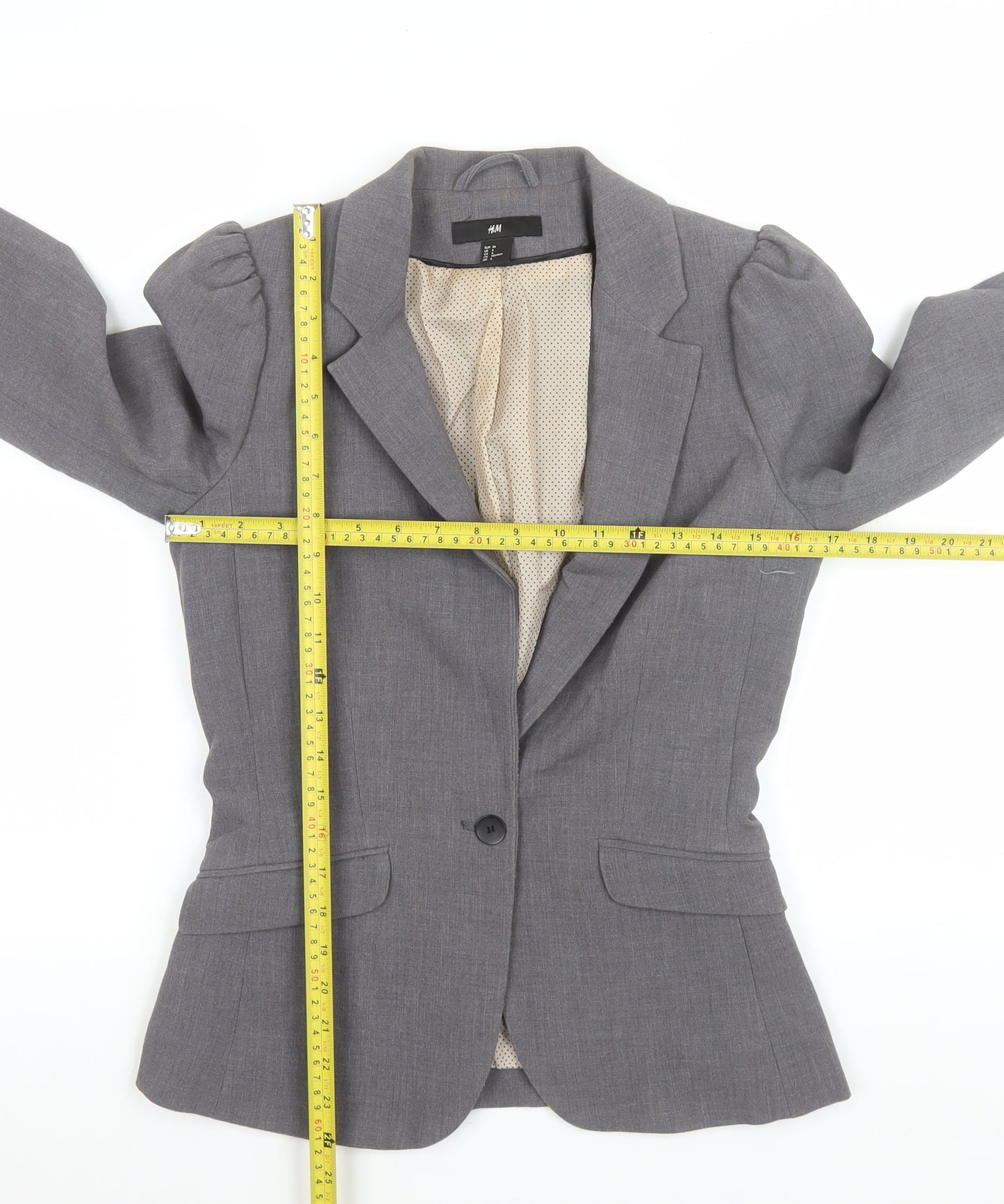 H&M Women Grey Single-Breasted Suit Jacket Size 8 Classic Fit