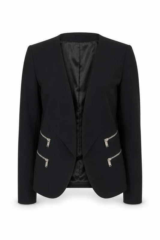 Front view of Zara Woman Black Slim Fit Tailored Blazer Jacket UK 8