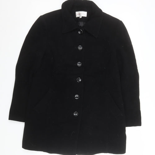 EWM Pure Classics Women's Black Wool Blend Mid-Length Coat Size 14