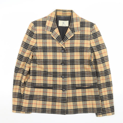 Gold by Michael K Women Beige Check Viscose Blazer Size 12