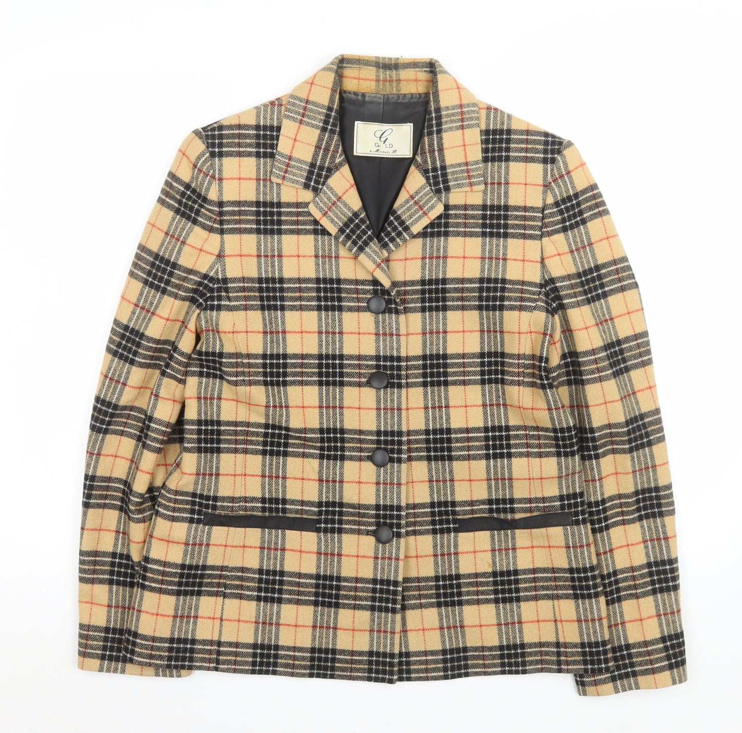 Gold by Michael K Women Beige Check Viscose Blazer Size 12