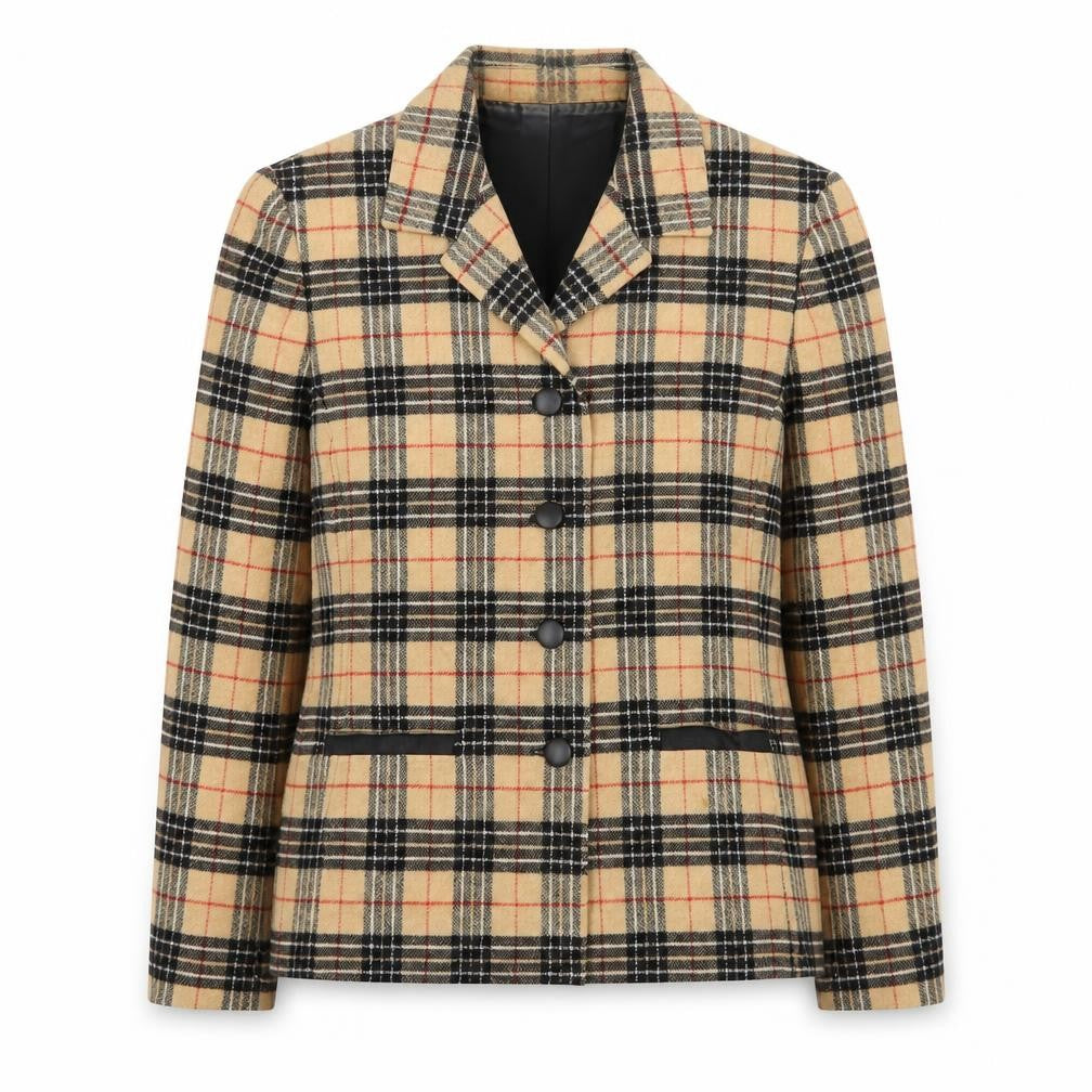 Front view of Gold by Michael K Women Beige Check Viscose Blazer, size 12