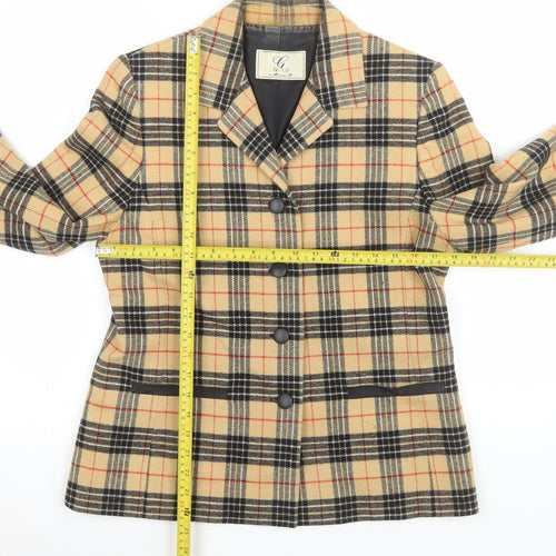 Gold by Michael K Women Beige Check Viscose Blazer Size 12