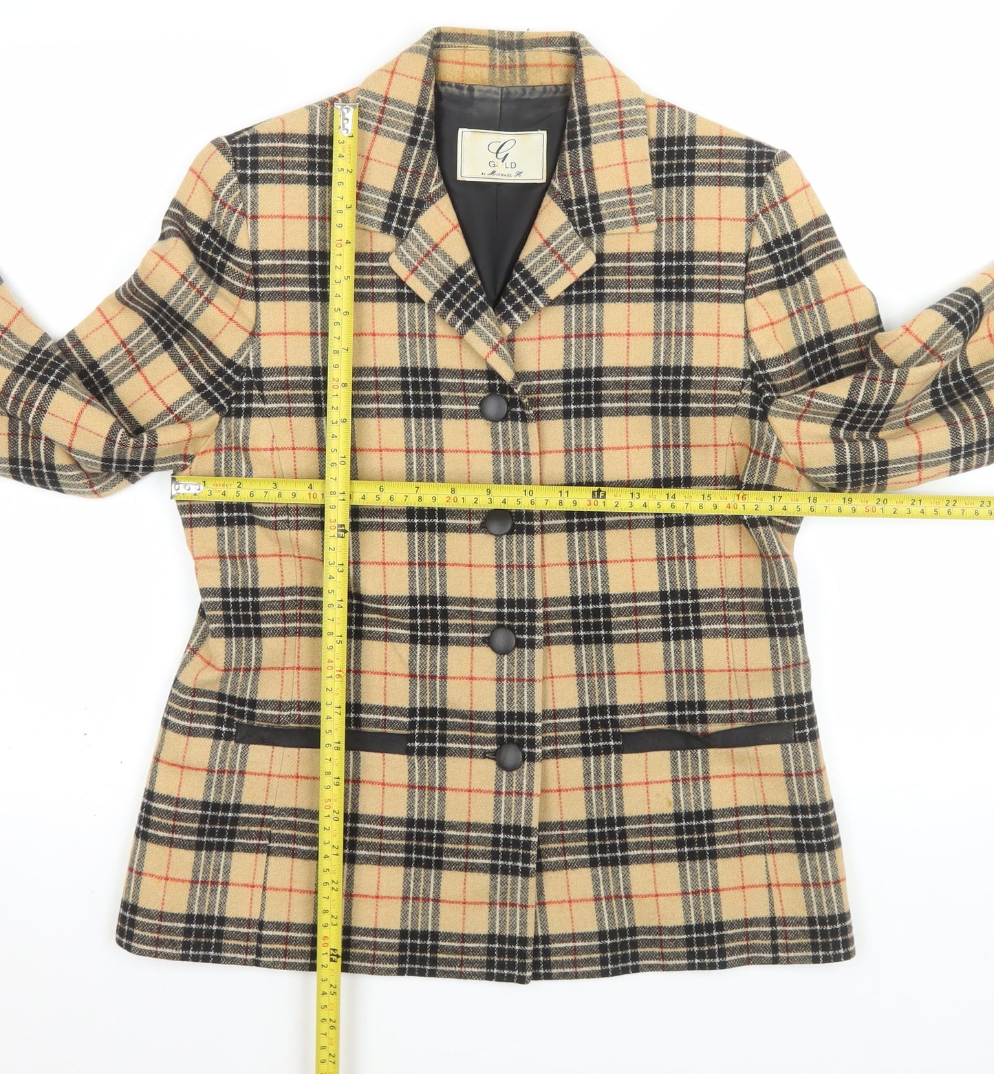 Gold by Michael K Women Beige Check Viscose Blazer Size 12