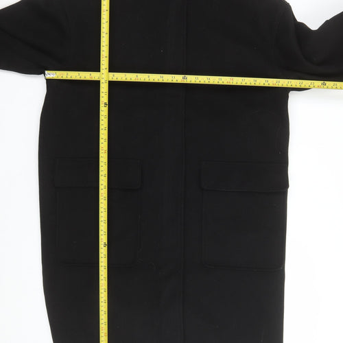 Topshop Unisex Black Long Hooded Polyester Overcoat Size 34