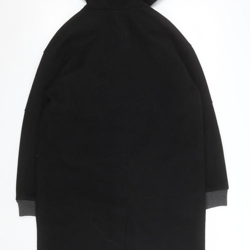 Topshop Unisex Black Long Hooded Polyester Overcoat Size 34