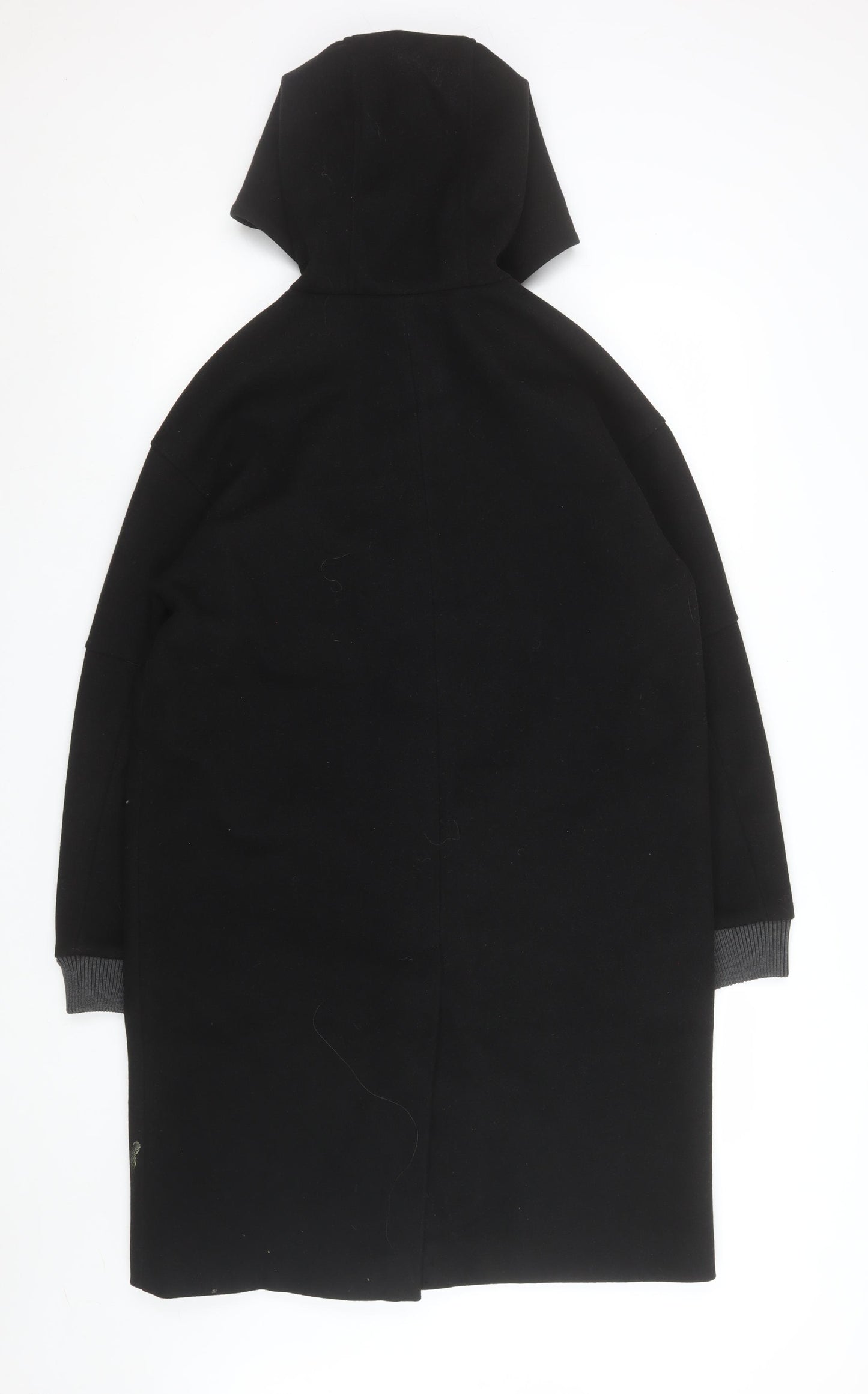 Topshop Unisex Black Long Hooded Polyester Overcoat Size 34