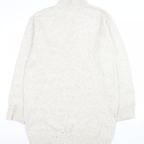 H&M Women Beige Knit Jumper Dress Size S High Neck Long Sleeve