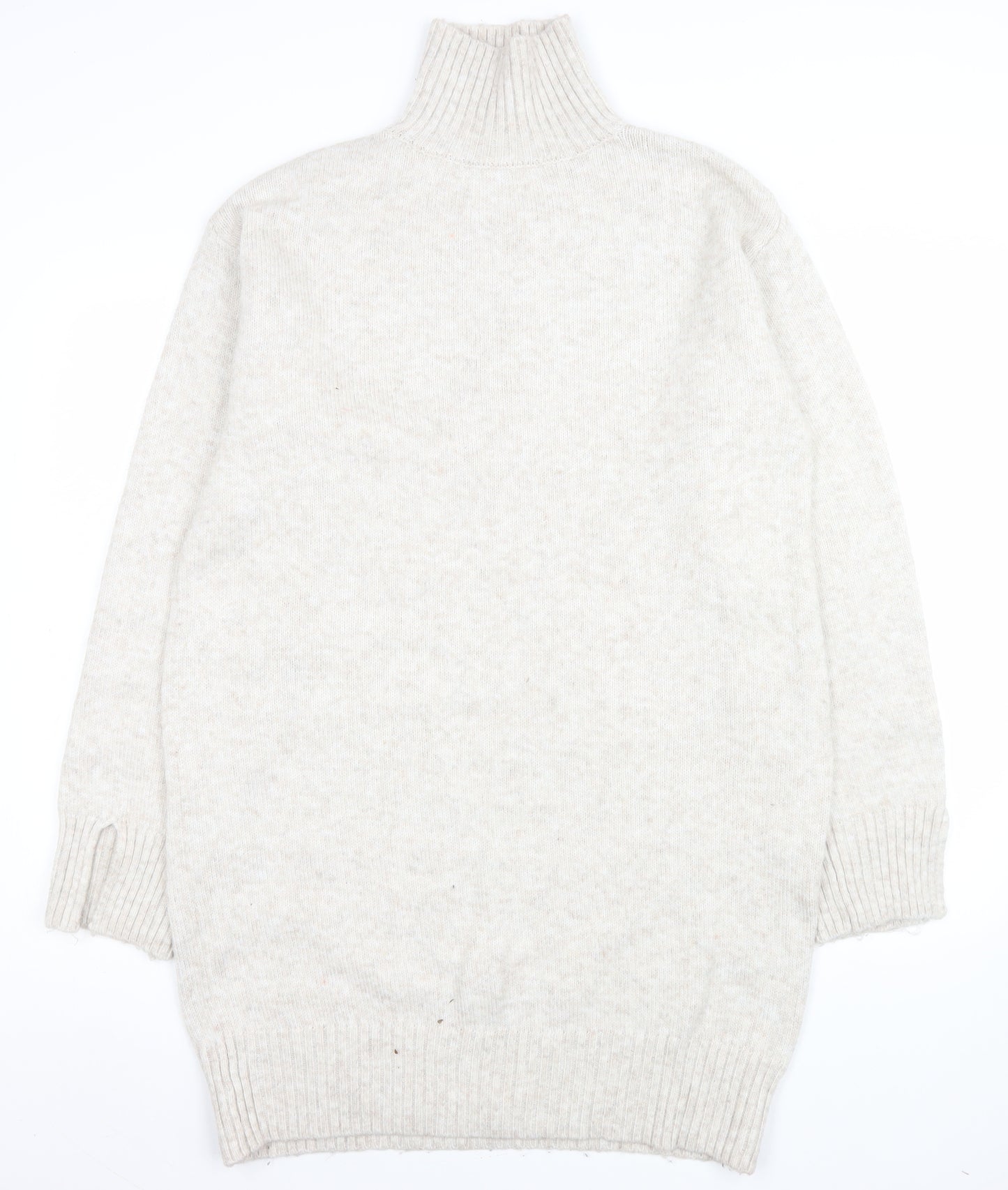 H&M Women Beige Knit Jumper Dress Size S High Neck Long Sleeve