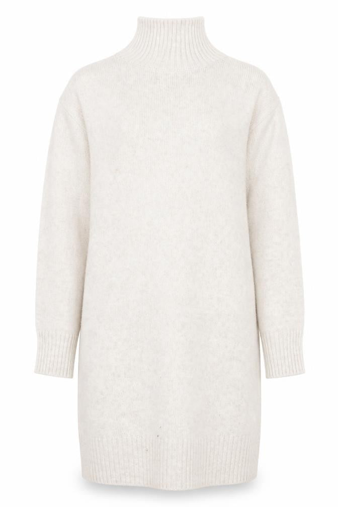 H&M Women Beige Knit Jumper Dress Size S High Neck Long Sleeve