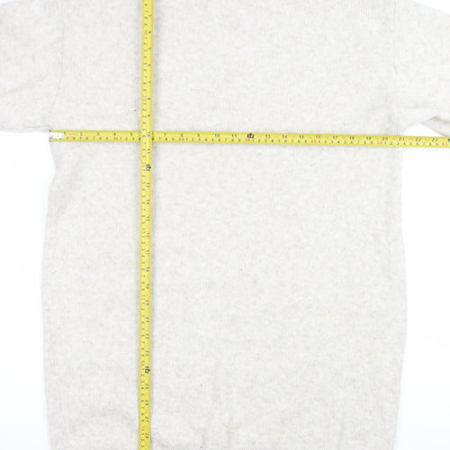 H&M Women Beige Knit Jumper Dress Size S High Neck Long Sleeve