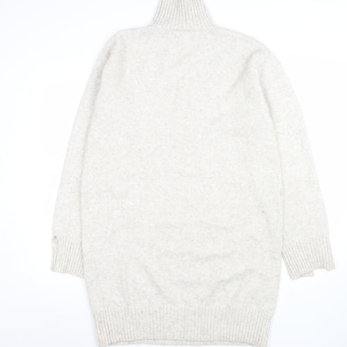 H&M Women Beige Knit Jumper Dress Size S High Neck Long Sleeve