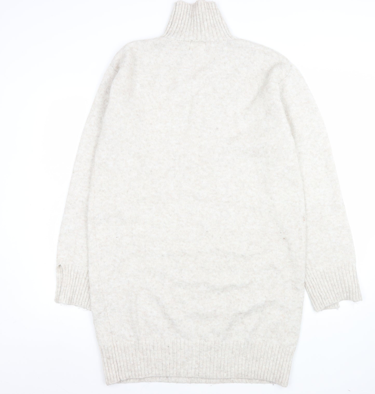 H&M Women Beige Knit Jumper Dress Size S High Neck Long Sleeve