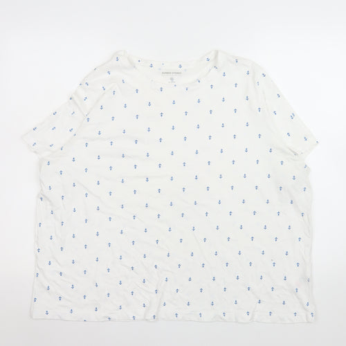 Dunnes Stores Women White Nautical Print Cotton T-Shirt 2XL