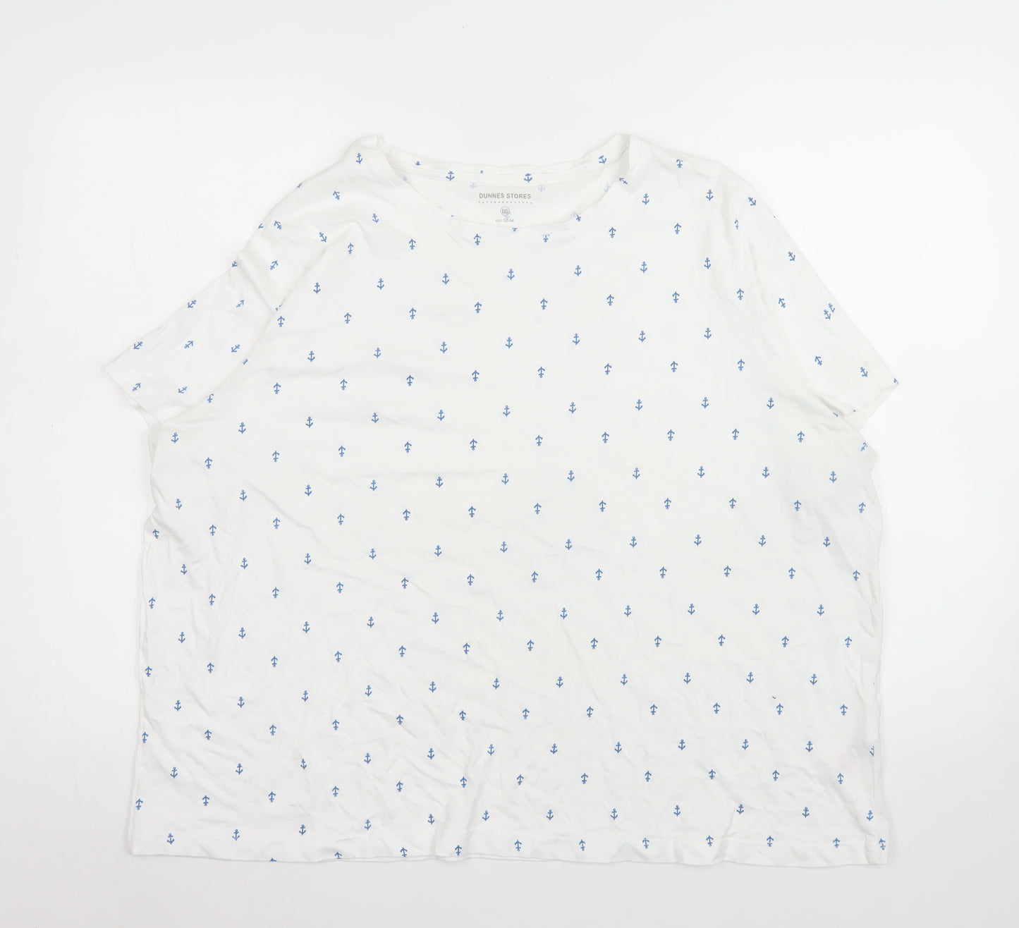Dunnes Stores Women White Nautical Print Cotton T-Shirt 2XL