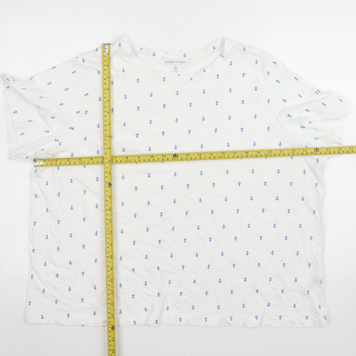 Dunnes Stores Women White Nautical Print Cotton T-Shirt 2XL