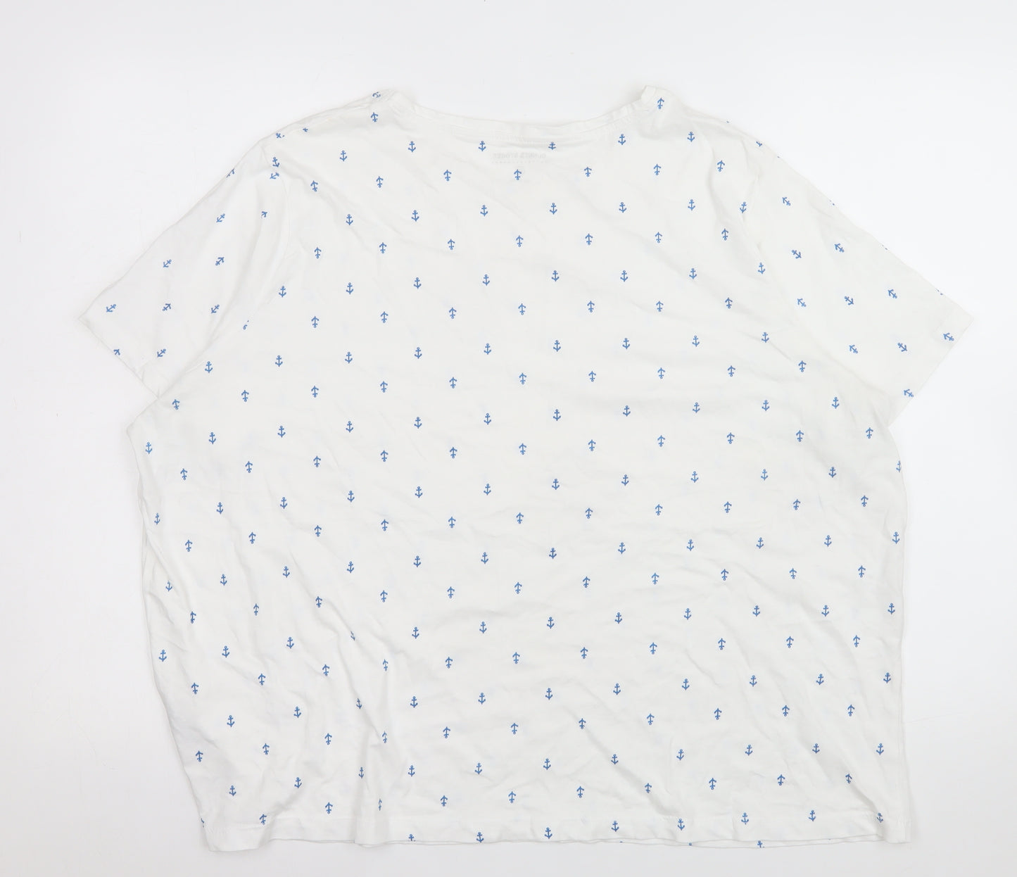 Dunnes Stores Women White Nautical Print Cotton T-Shirt 2XL