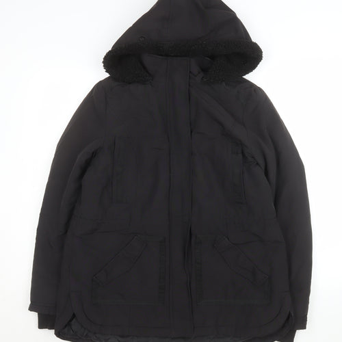 Monsoon Women's Black Hooded Parka Coat Size 42 Lined Winter Jacket