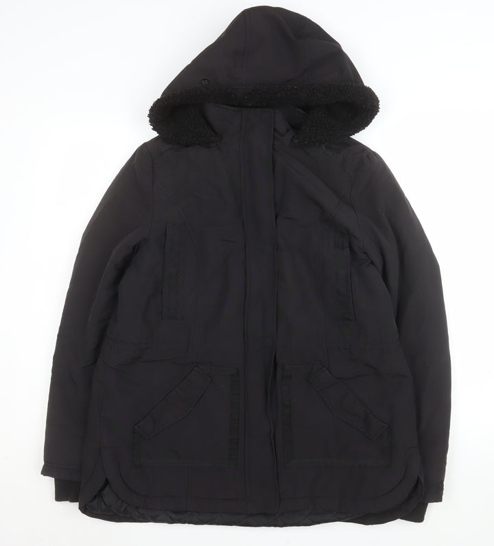 Monsoon Women's Black Hooded Parka Coat Size 42 Lined Winter Jacket