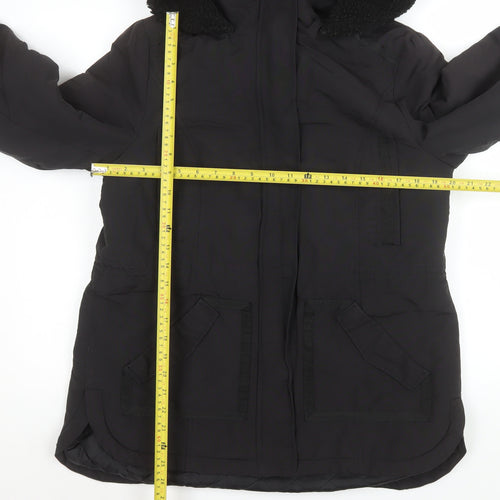Monsoon Women's Black Hooded Parka Coat Size 42 Lined Winter Jacket
