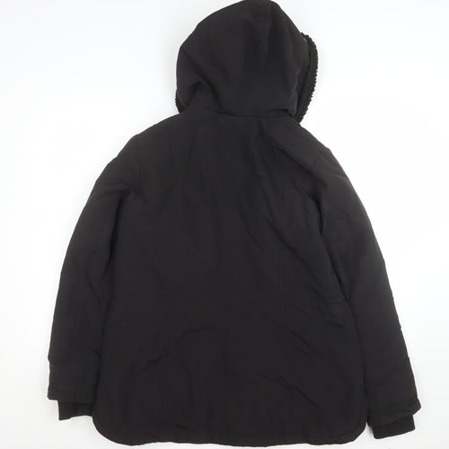 Monsoon Women's Black Hooded Parka Coat Size 42 Lined Winter Jacket