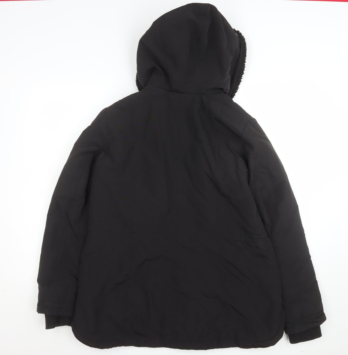 Monsoon Women's Black Hooded Parka Coat Size 42 Lined Winter Jacket