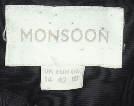 Monsoon Women's Black Hooded Parka Coat Size 42 Lined Winter Jacket