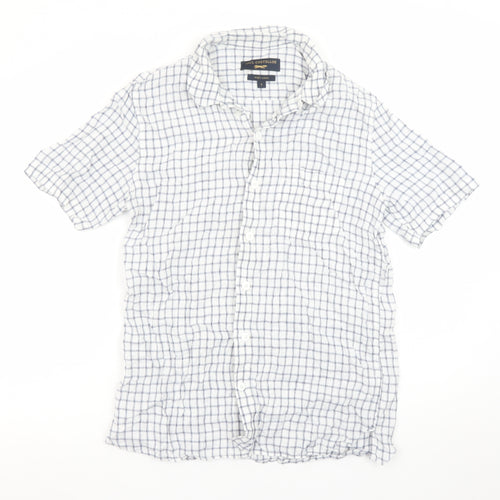 Paul Costelloe Men’s White Check Linen Short Sleeve Button-Up Shirt S