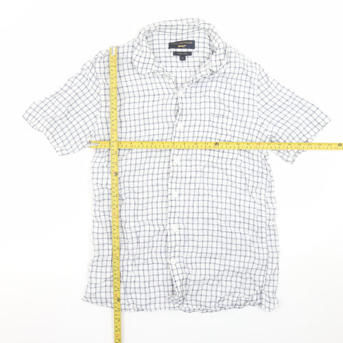 Paul Costelloe Men’s White Check Linen Short Sleeve Button-Up Shirt S