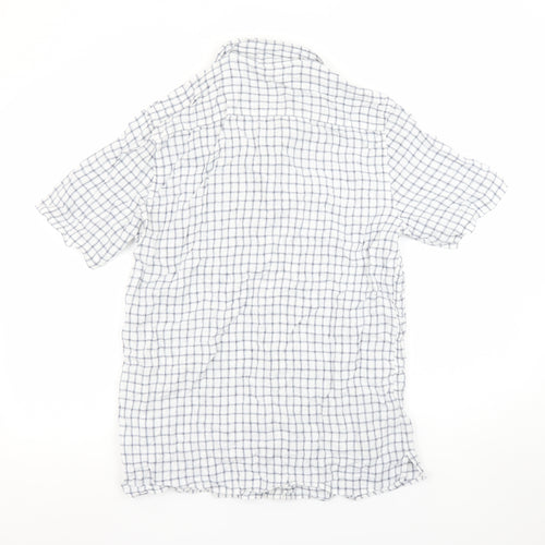Paul Costelloe Men’s White Check Linen Short Sleeve Button-Up Shirt S