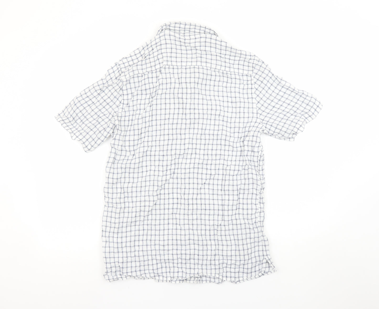 Paul Costelloe Men’s White Check Linen Short Sleeve Button-Up Shirt S