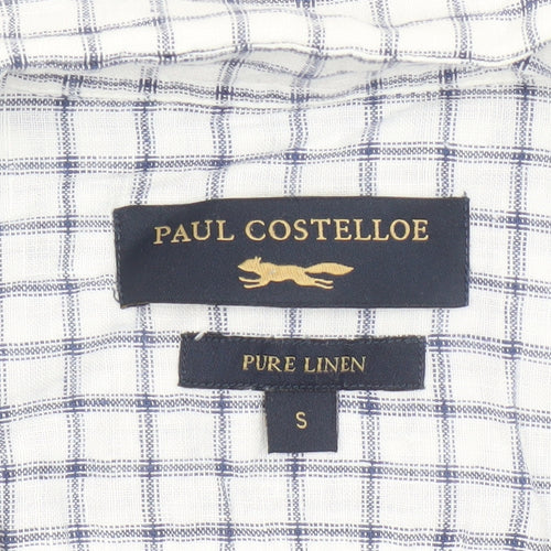 Paul Costelloe Men’s White Check Linen Short Sleeve Button-Up Shirt S
