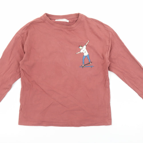 ZARA Boys Brown Long Sleeve Graphic Skateboard Cotton T-Shirt 8 Years