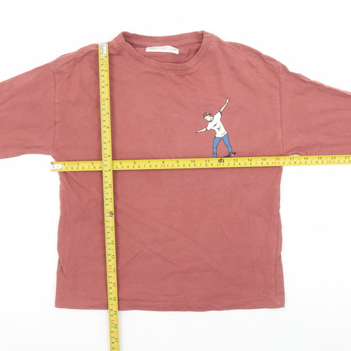 ZARA Boys Brown Long Sleeve Graphic Skateboard Cotton T-Shirt 8 Years