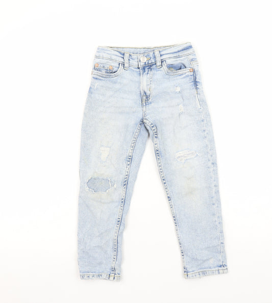ZARA Girls Blue Ripped Denim Boyfriend Jeans Size 6 Years