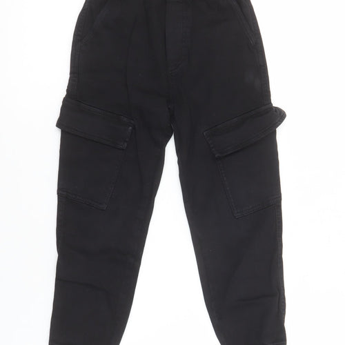 Zara Boys Black Cargo Trousers 7 Years Elastic Waist Cotton Twill