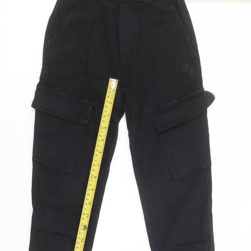 Zara Boys Black Cargo Trousers 7 Years Elastic Waist Cotton Twill