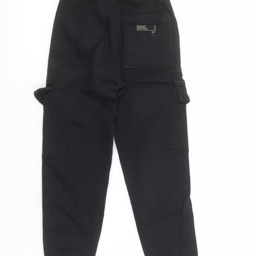 Zara Boys Black Cargo Trousers 7 Years Elastic Waist Cotton Twill