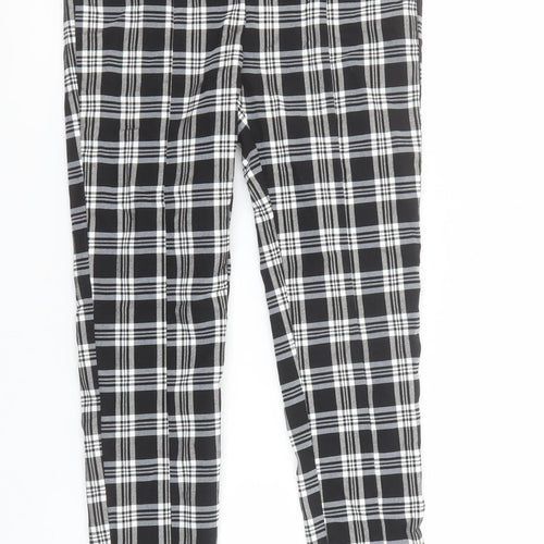 Bershka Women's Black Check Ankle Leggings Size M Stretch Woven