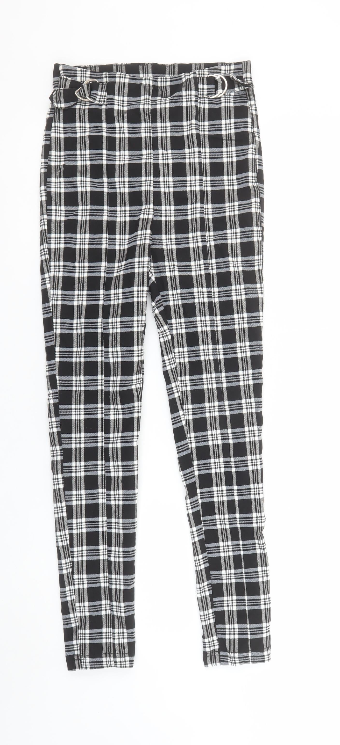 Bershka Women's Black Check Ankle Leggings Size M Stretch Woven