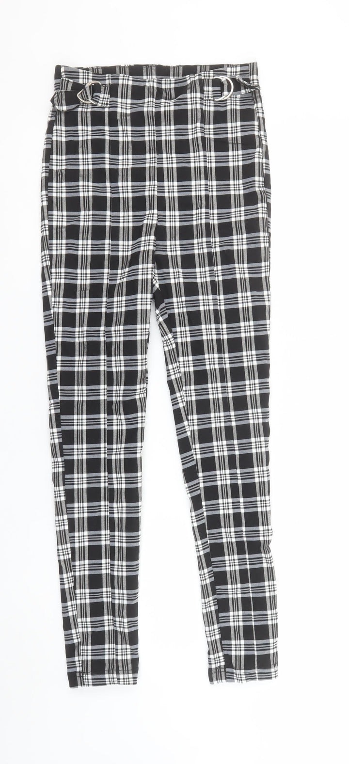 Bershka Women's Black Check Ankle Leggings Size M Stretch Woven