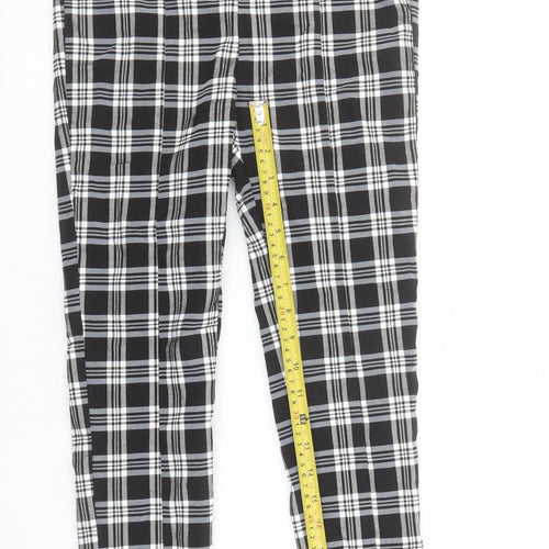 Bershka Women's Black Check Ankle Leggings Size M Stretch Woven