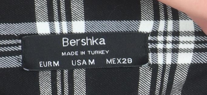 Bershka Women's Black Check Ankle Leggings Size M Stretch Woven