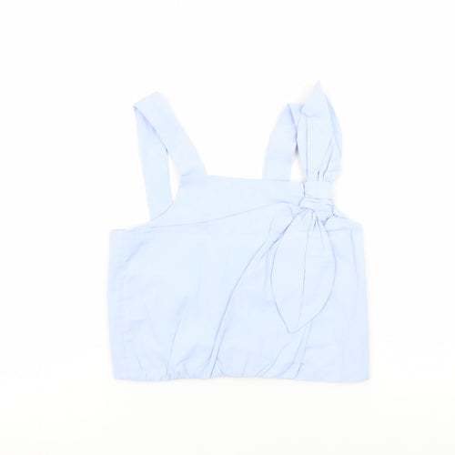 Zara Girls Blue Cotton Cropped Tank Top 13-14 Years with Bow Detail