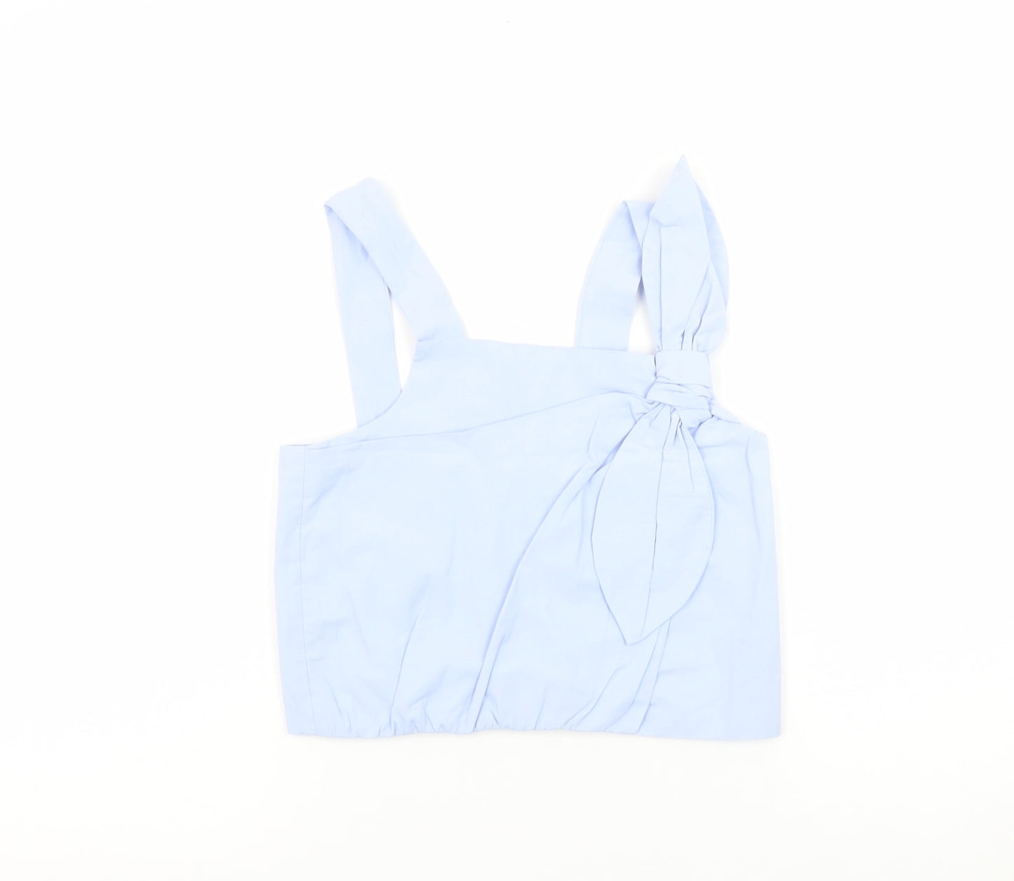 Zara Girls Blue Cotton Cropped Tank Top 13-14 Years with Bow Detail