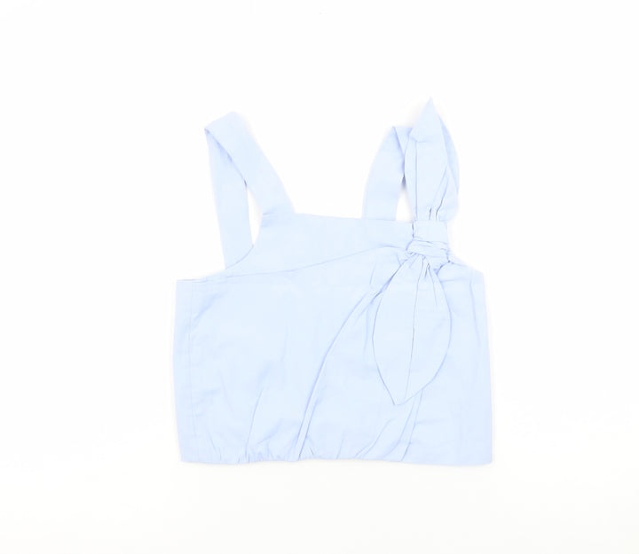 Zara Girls Blue Cotton Cropped Tank Top 13-14 Years with Bow Detail